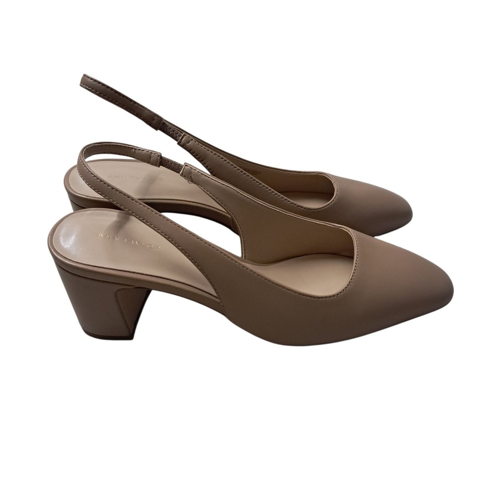 Ann Taylor Slingback Heels Shoes Women's 7.5 Tan Block Heel Classic Leather Work - Picture 7 of 12